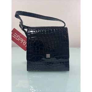 Vintage Esprit Black Patent Croc-Embossed Mini Shoulder Bag Y2K